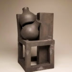 Matte Black Sculpture with 2 vessels